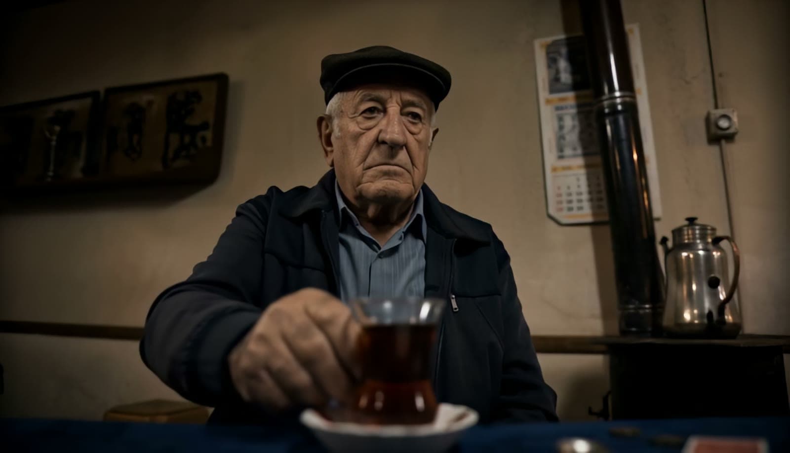 Still from Kıraathane: An old coffeehouse where the card games never end and the clock never moves.